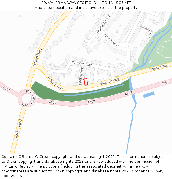 29, VALERIAN WAY, STOTFOLD, HITCHIN, SG5 4ET: Location map and indicative extent of plot
