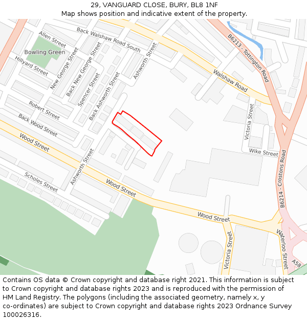 29, VANGUARD CLOSE, BURY, BL8 1NF: Location map and indicative extent of plot
