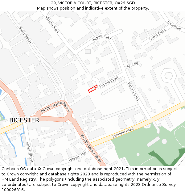 29, VICTORIA COURT, BICESTER, OX26 6GD: Location map and indicative extent of plot