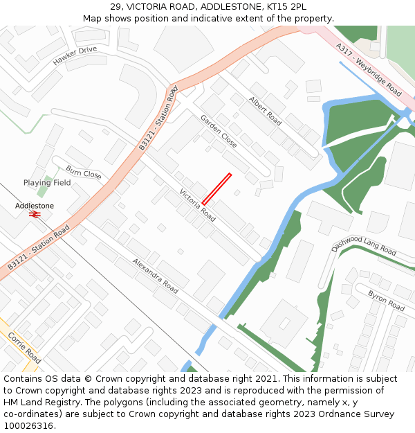 29, VICTORIA ROAD, ADDLESTONE, KT15 2PL: Location map and indicative extent of plot