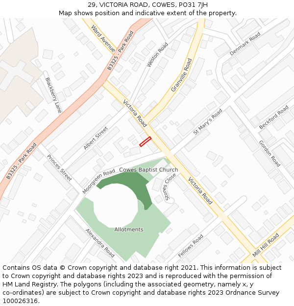 29, VICTORIA ROAD, COWES, PO31 7JH: Location map and indicative extent of plot