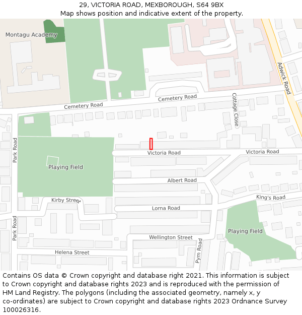 29, VICTORIA ROAD, MEXBOROUGH, S64 9BX: Location map and indicative extent of plot