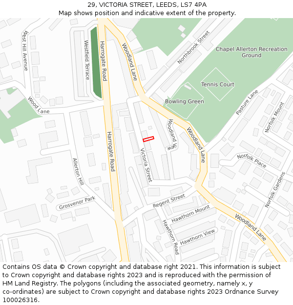 29, VICTORIA STREET, LEEDS, LS7 4PA: Location map and indicative extent of plot