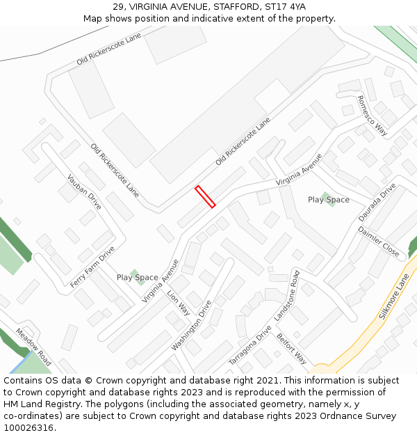 29, VIRGINIA AVENUE, STAFFORD, ST17 4YA: Location map and indicative extent of plot
