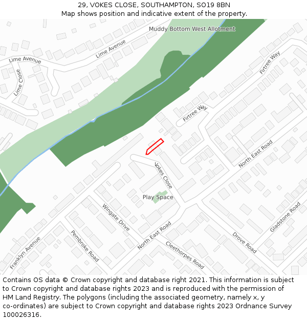 29, VOKES CLOSE, SOUTHAMPTON, SO19 8BN: Location map and indicative extent of plot
