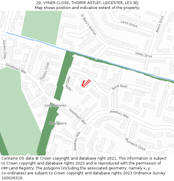 29, VYNER CLOSE, THORPE ASTLEY, LEICESTER, LE3 3EJ: Location map and indicative extent of plot