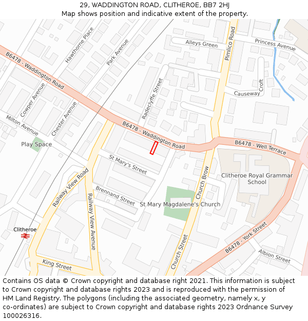 29, WADDINGTON ROAD, CLITHEROE, BB7 2HJ: Location map and indicative extent of plot