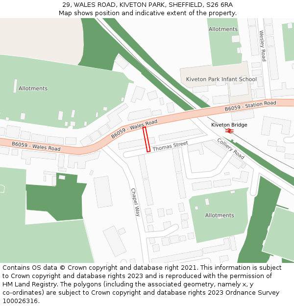 29, WALES ROAD, KIVETON PARK, SHEFFIELD, S26 6RA: Location map and indicative extent of plot
