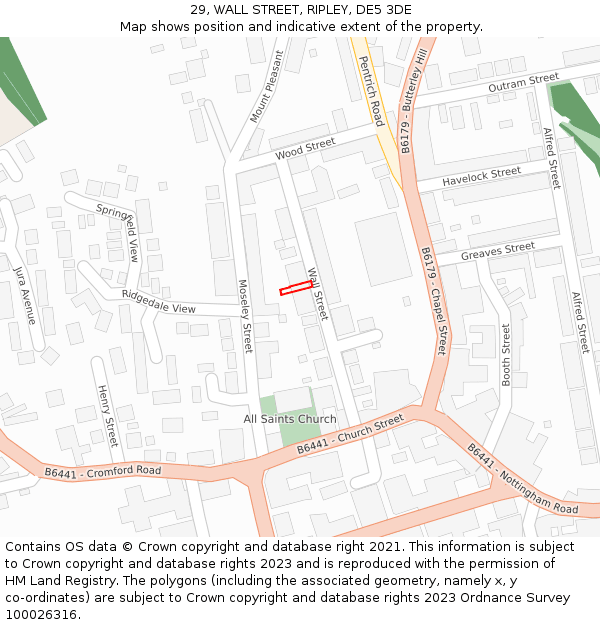 29, WALL STREET, RIPLEY, DE5 3DE: Location map and indicative extent of plot