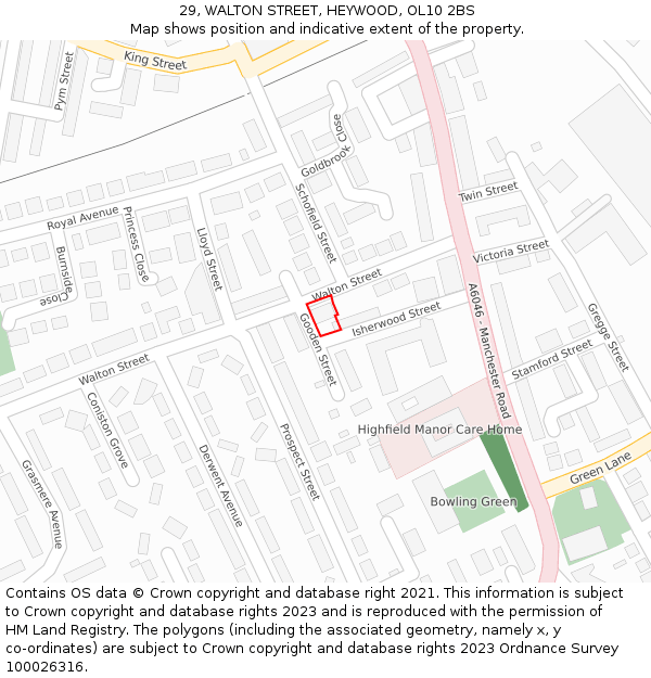 29, WALTON STREET, HEYWOOD, OL10 2BS: Location map and indicative extent of plot