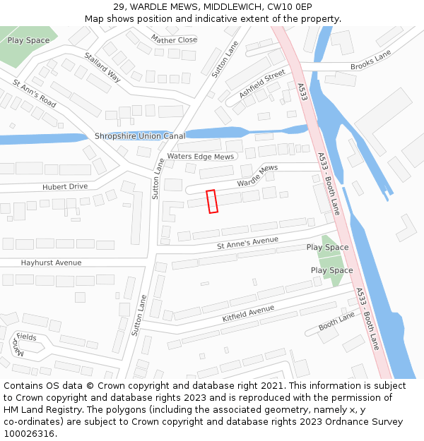 29, WARDLE MEWS, MIDDLEWICH, CW10 0EP: Location map and indicative extent of plot