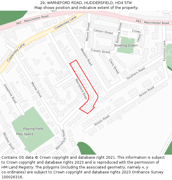 29, WARNEFORD ROAD, HUDDERSFIELD, HD4 5TW: Location map and indicative extent of plot