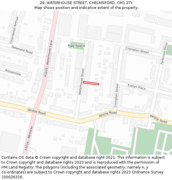 29, WATERHOUSE STREET, CHELMSFORD, CM1 2TY: Location map and indicative extent of plot