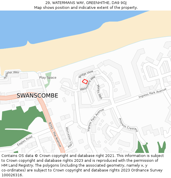 29, WATERMANS WAY, GREENHITHE, DA9 9GJ: Location map and indicative extent of plot