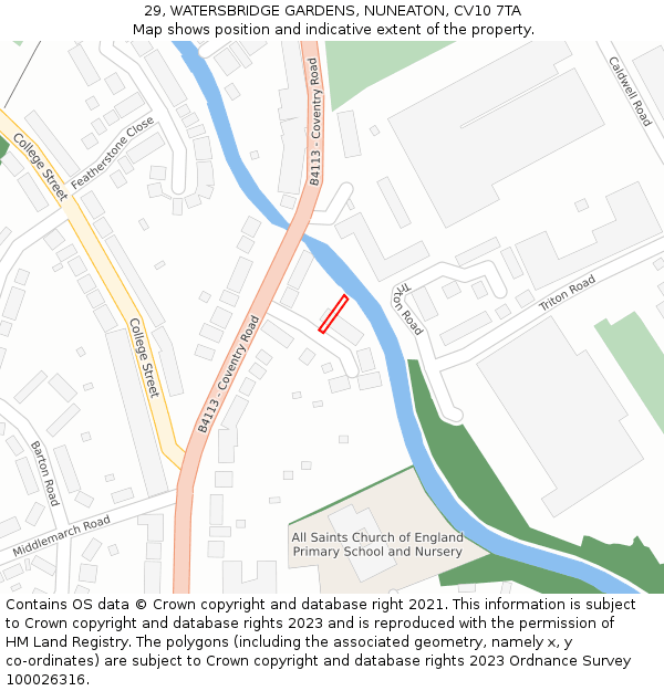 29, WATERSBRIDGE GARDENS, NUNEATON, CV10 7TA: Location map and indicative extent of plot