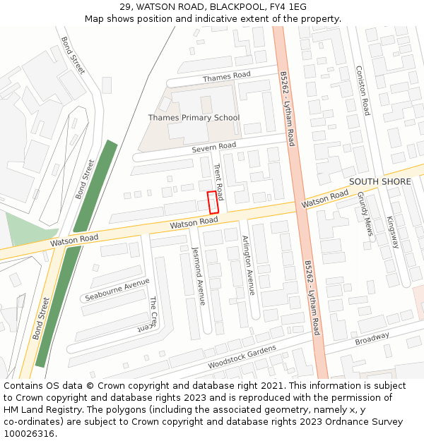 29, WATSON ROAD, BLACKPOOL, FY4 1EG: Location map and indicative extent of plot