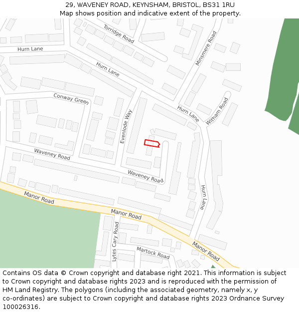 29, WAVENEY ROAD, KEYNSHAM, BRISTOL, BS31 1RU: Location map and indicative extent of plot