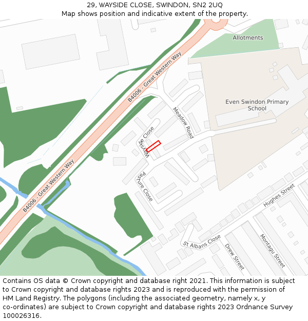 29, WAYSIDE CLOSE, SWINDON, SN2 2UQ: Location map and indicative extent of plot
