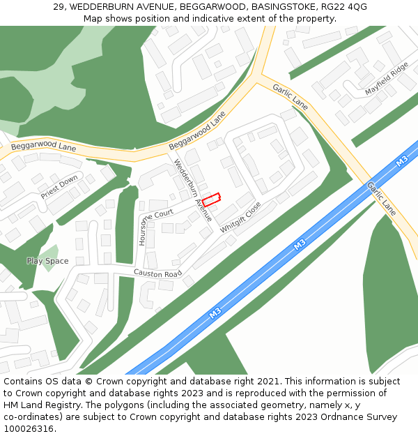 29, WEDDERBURN AVENUE, BEGGARWOOD, BASINGSTOKE, RG22 4QG: Location map and indicative extent of plot