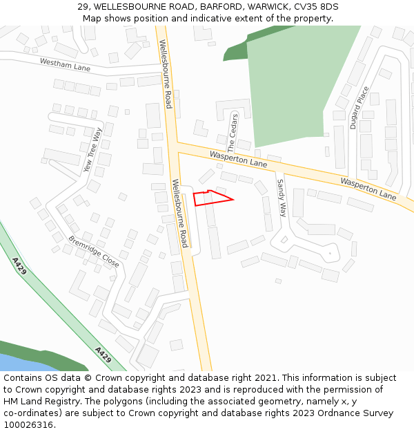 29, WELLESBOURNE ROAD, BARFORD, WARWICK, CV35 8DS: Location map and indicative extent of plot