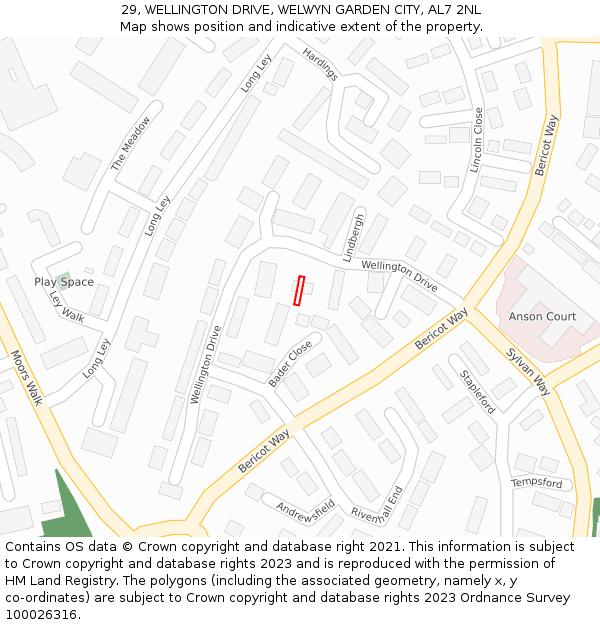 29, WELLINGTON DRIVE, WELWYN GARDEN CITY, AL7 2NL: Location map and indicative extent of plot