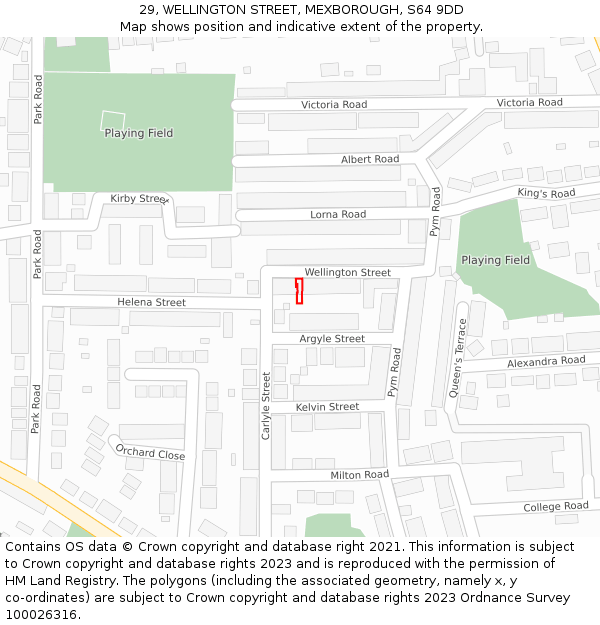 29, WELLINGTON STREET, MEXBOROUGH, S64 9DD: Location map and indicative extent of plot