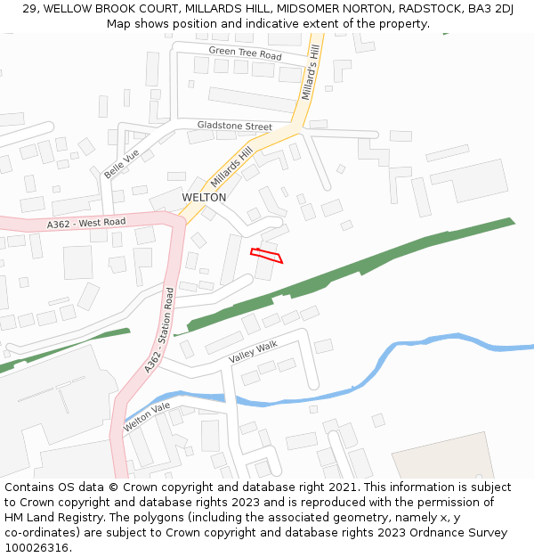 29, WELLOW BROOK COURT, MILLARDS HILL, MIDSOMER NORTON, RADSTOCK, BA3 2DJ: Location map and indicative extent of plot