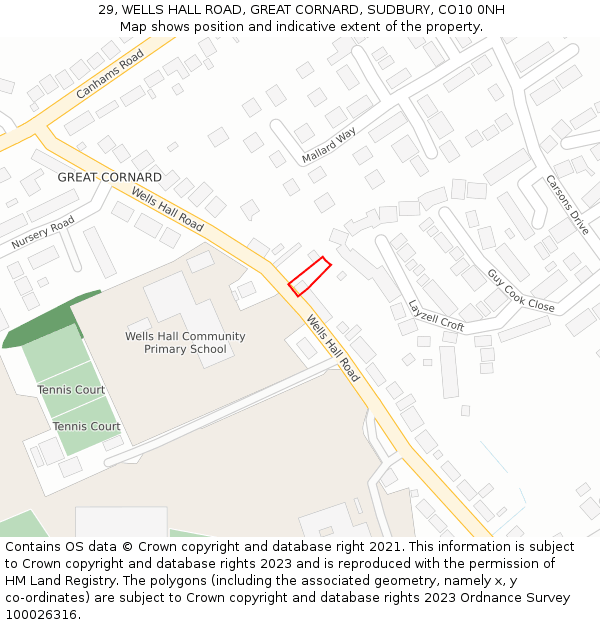 29, WELLS HALL ROAD, GREAT CORNARD, SUDBURY, CO10 0NH: Location map and indicative extent of plot
