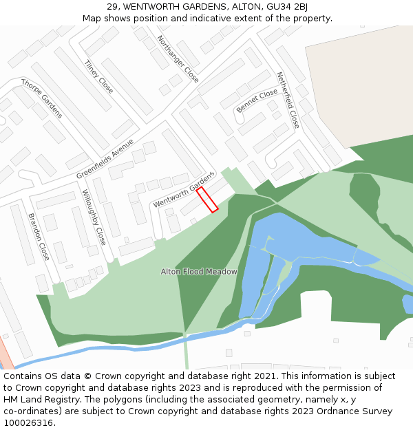 29, WENTWORTH GARDENS, ALTON, GU34 2BJ: Location map and indicative extent of plot