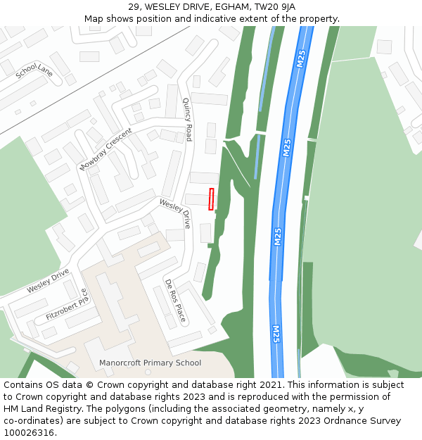 29, WESLEY DRIVE, EGHAM, TW20 9JA: Location map and indicative extent of plot