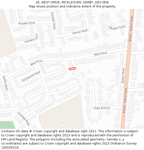 29, WEST DRIVE, MICKLEOVER, DERBY, DE3 0EW: Location map and indicative extent of plot