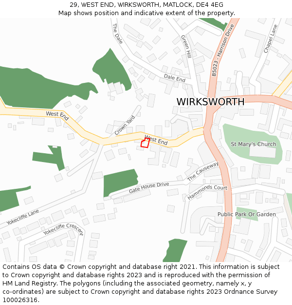 29, WEST END, WIRKSWORTH, MATLOCK, DE4 4EG: Location map and indicative extent of plot