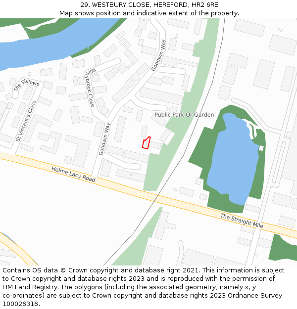 29, WESTBURY CLOSE, HEREFORD, HR2 6RE: Location map and indicative extent of plot