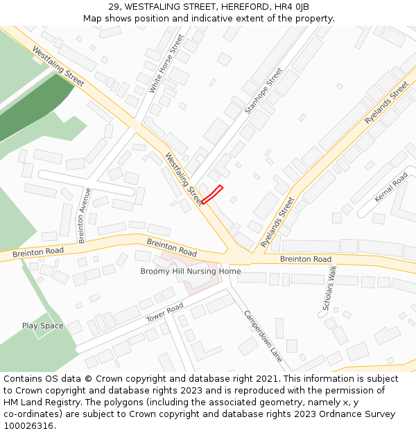 29, WESTFALING STREET, HEREFORD, HR4 0JB: Location map and indicative extent of plot