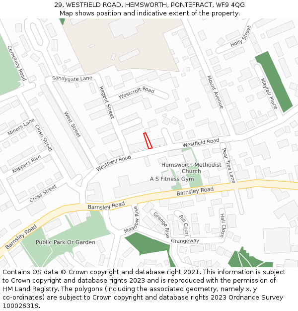 29, WESTFIELD ROAD, HEMSWORTH, PONTEFRACT, WF9 4QG: Location map and indicative extent of plot