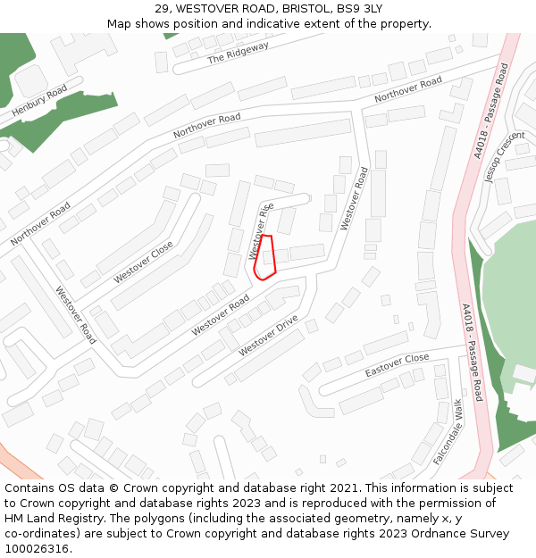 29, WESTOVER ROAD, BRISTOL, BS9 3LY: Location map and indicative extent of plot