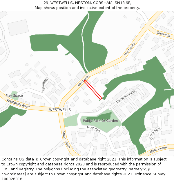 29, WESTWELLS, NESTON, CORSHAM, SN13 9RJ: Location map and indicative extent of plot