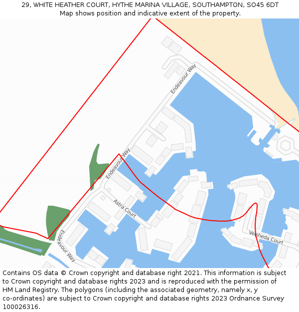 29, WHITE HEATHER COURT, HYTHE MARINA VILLAGE, SOUTHAMPTON, SO45 6DT: Location map and indicative extent of plot