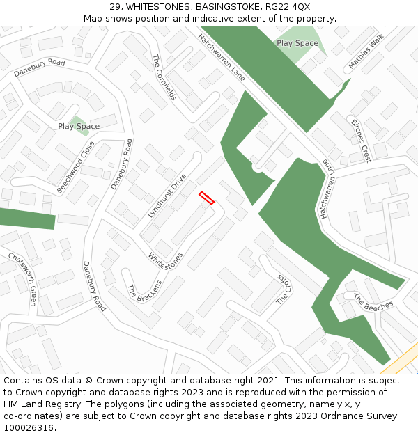 29, WHITESTONES, BASINGSTOKE, RG22 4QX: Location map and indicative extent of plot