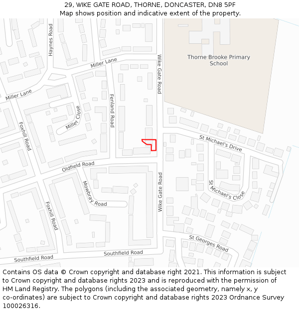 29, WIKE GATE ROAD, THORNE, DONCASTER, DN8 5PF: Location map and indicative extent of plot