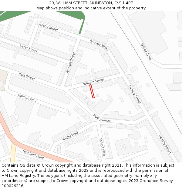 29, WILLIAM STREET, NUNEATON, CV11 4PB: Location map and indicative extent of plot
