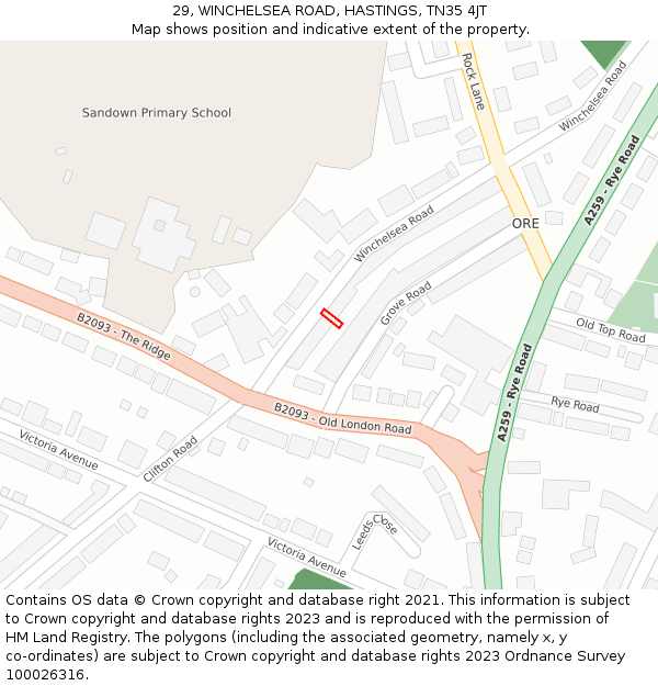 29, WINCHELSEA ROAD, HASTINGS, TN35 4JT: Location map and indicative extent of plot