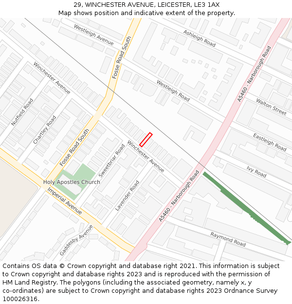 29, WINCHESTER AVENUE, LEICESTER, LE3 1AX: Location map and indicative extent of plot
