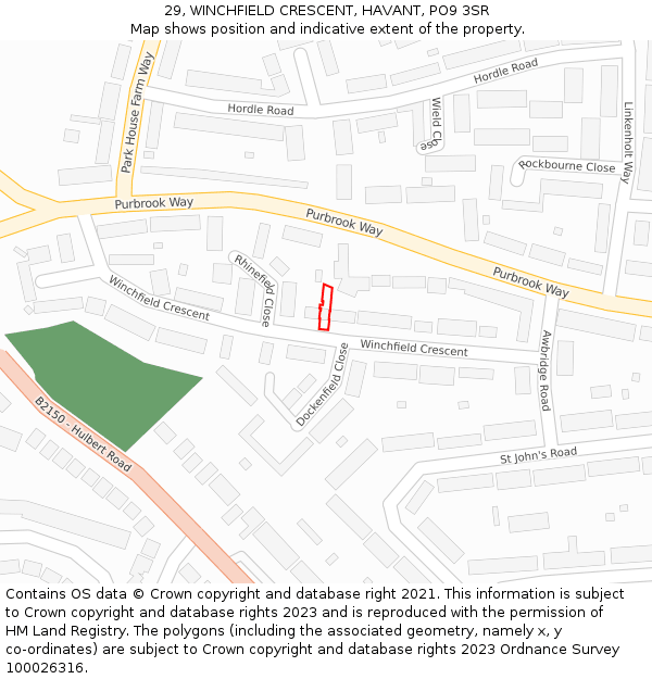 29, WINCHFIELD CRESCENT, HAVANT, PO9 3SR: Location map and indicative extent of plot