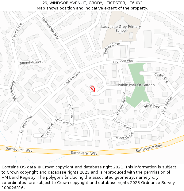 29, WINDSOR AVENUE, GROBY, LEICESTER, LE6 0YF: Location map and indicative extent of plot