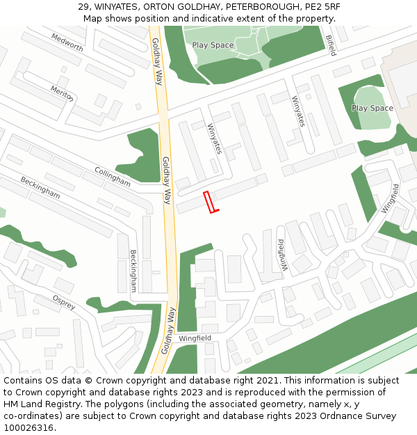 29, WINYATES, ORTON GOLDHAY, PETERBOROUGH, PE2 5RF: Location map and indicative extent of plot