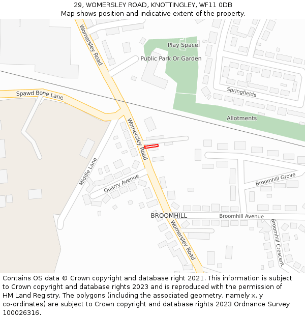 29, WOMERSLEY ROAD, KNOTTINGLEY, WF11 0DB: Location map and indicative extent of plot