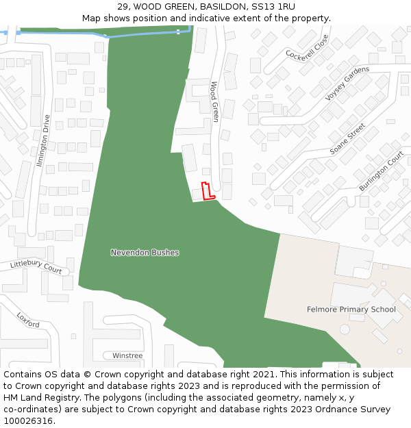 29, WOOD GREEN, BASILDON, SS13 1RU: Location map and indicative extent of plot