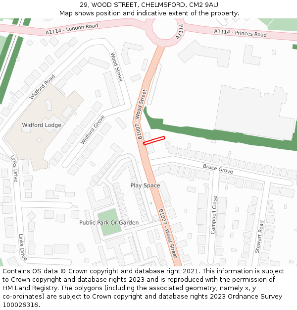 29, WOOD STREET, CHELMSFORD, CM2 9AU: Location map and indicative extent of plot