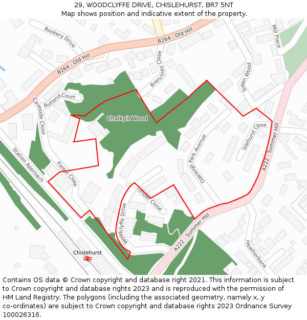 29, WOODCLYFFE DRIVE, CHISLEHURST, BR7 5NT: Location map and indicative extent of plot